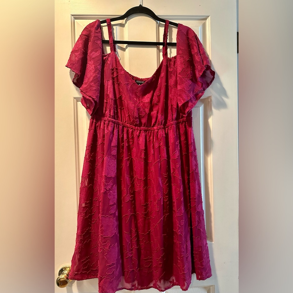Torrid Fuchsia Lace Flutter Sleeve Dress